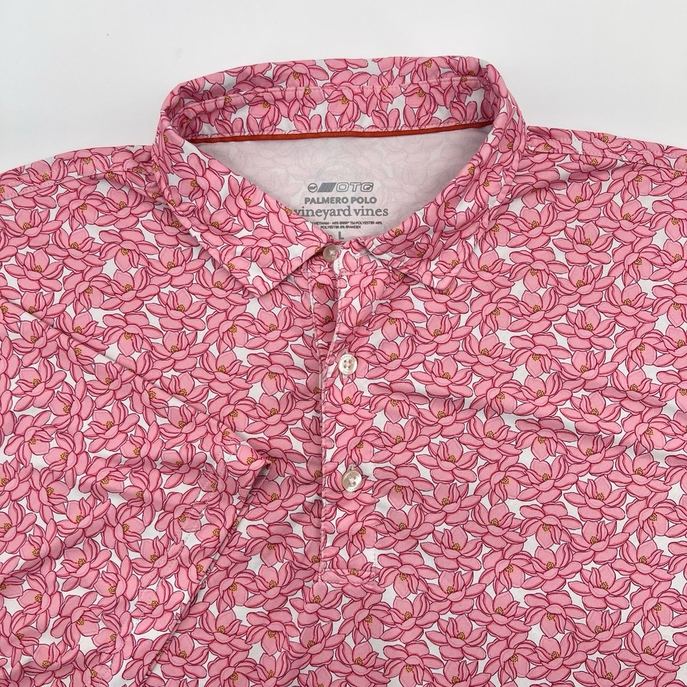 Vineyard Vines Palermo Polo Size Large Pink Floral OTG Golf Performance